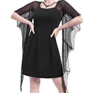 Black Vamp Bat Goth Sheer Sleeve Dress